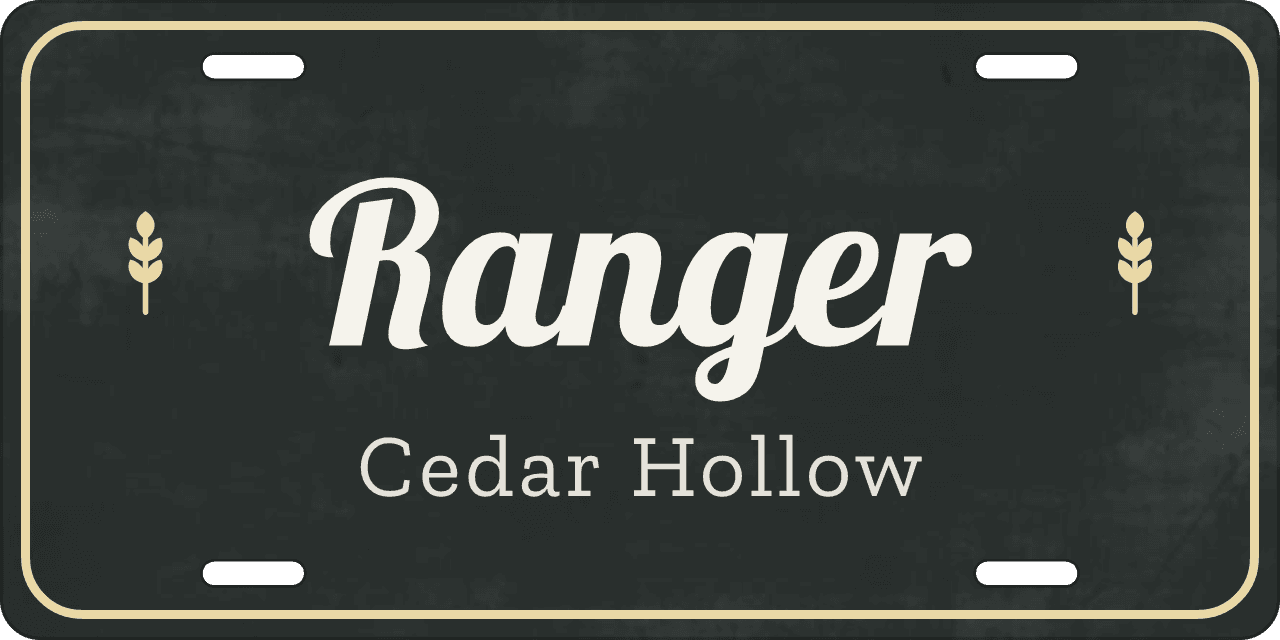 Chalkboard stall sign, name between ornaments