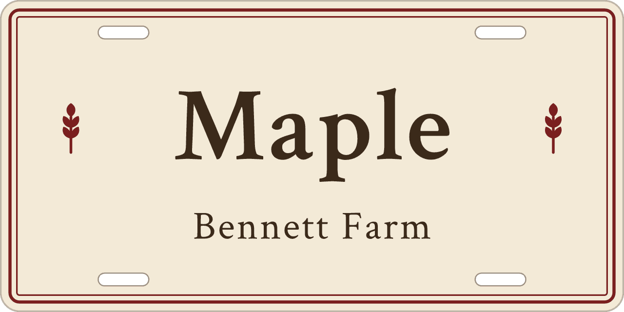 Heritage stall sign, name between ornaments