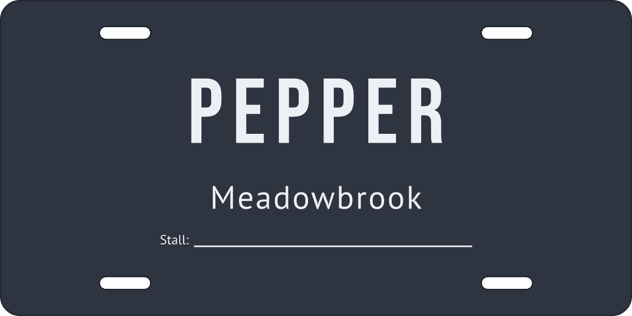 Stall number left blank: a stall sign reading Pepper, Meadowbrook
