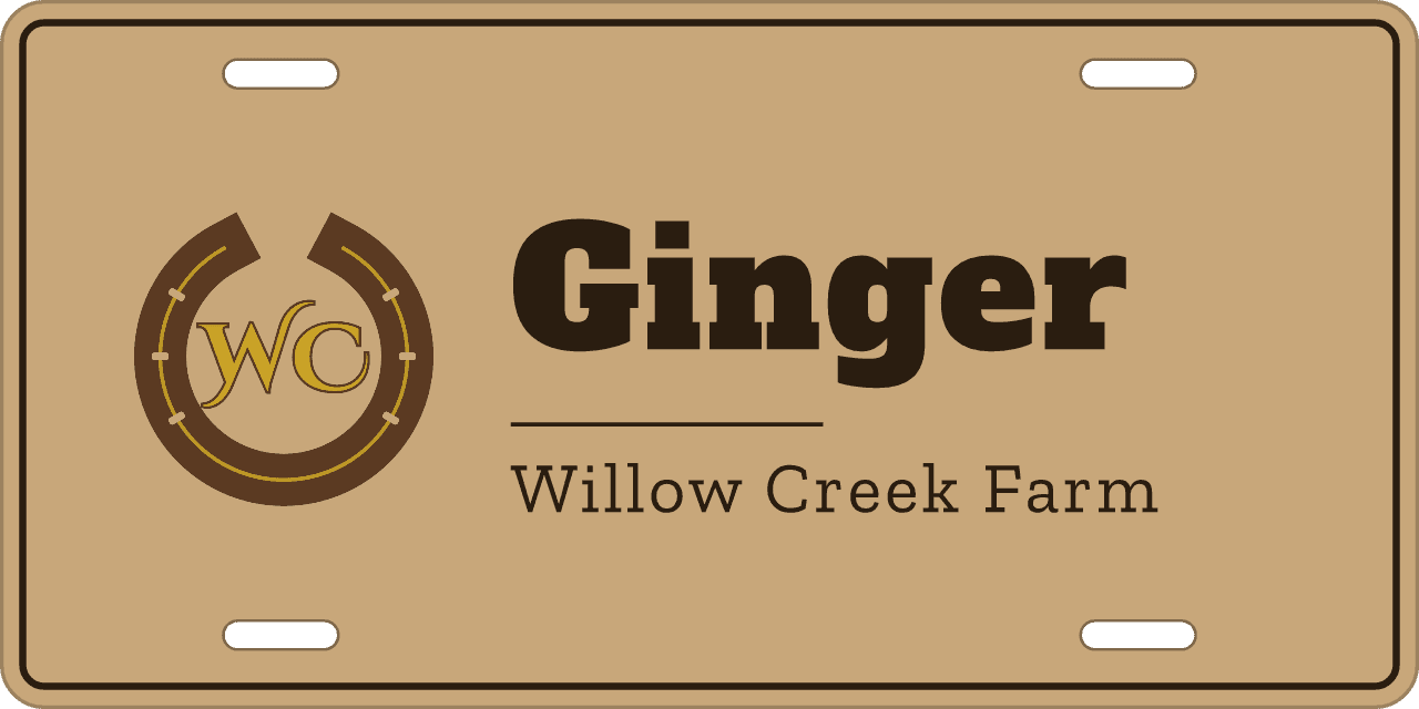 Logo beside the name: a stall sign reading Ginger, Willow Creek Farm