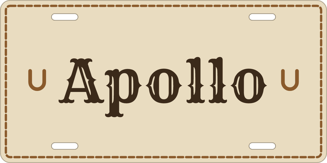 Name between ornaments: a stall sign reading Apollo