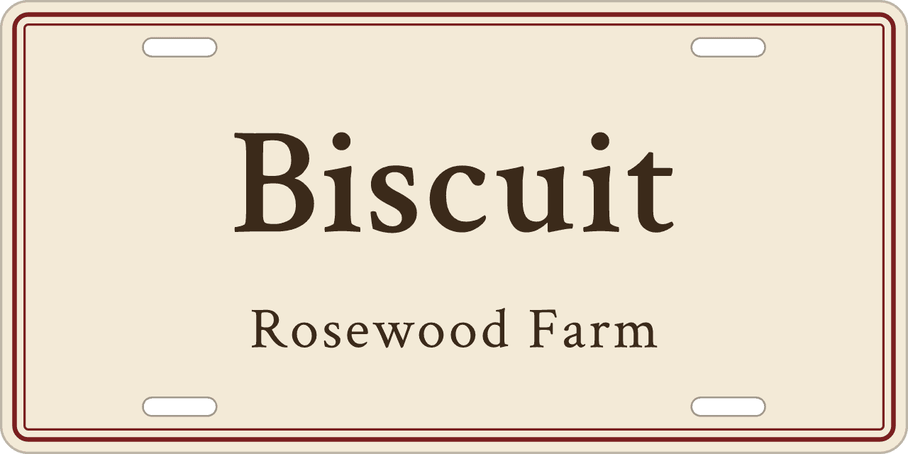 Classic: a stall sign reading Biscuit, Rosewood Farm
