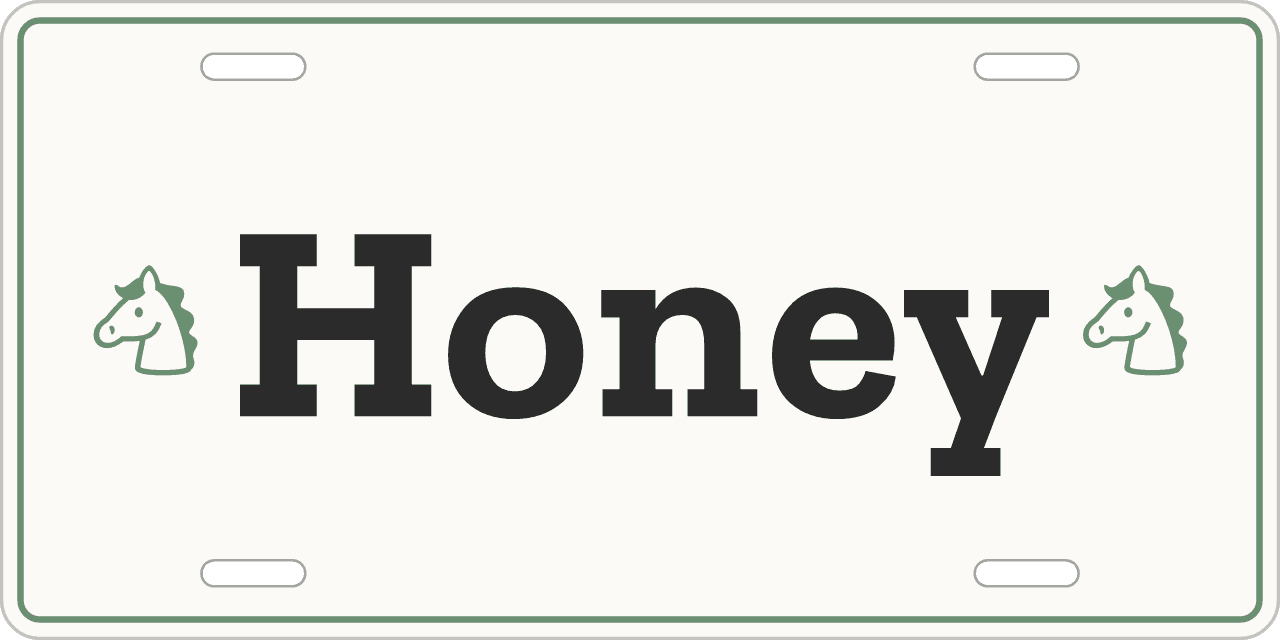 A horse head symbol: a stall sign reading Honey