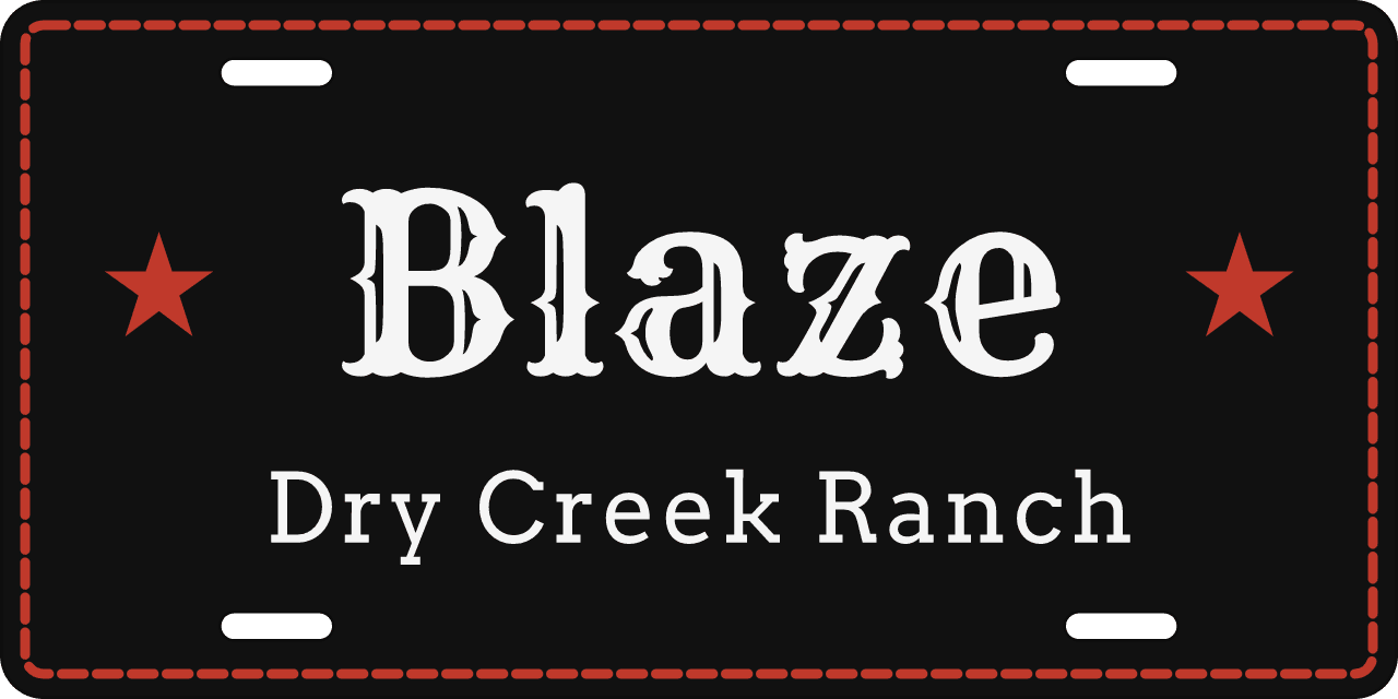 Ranch Black stall sign, name between ornaments