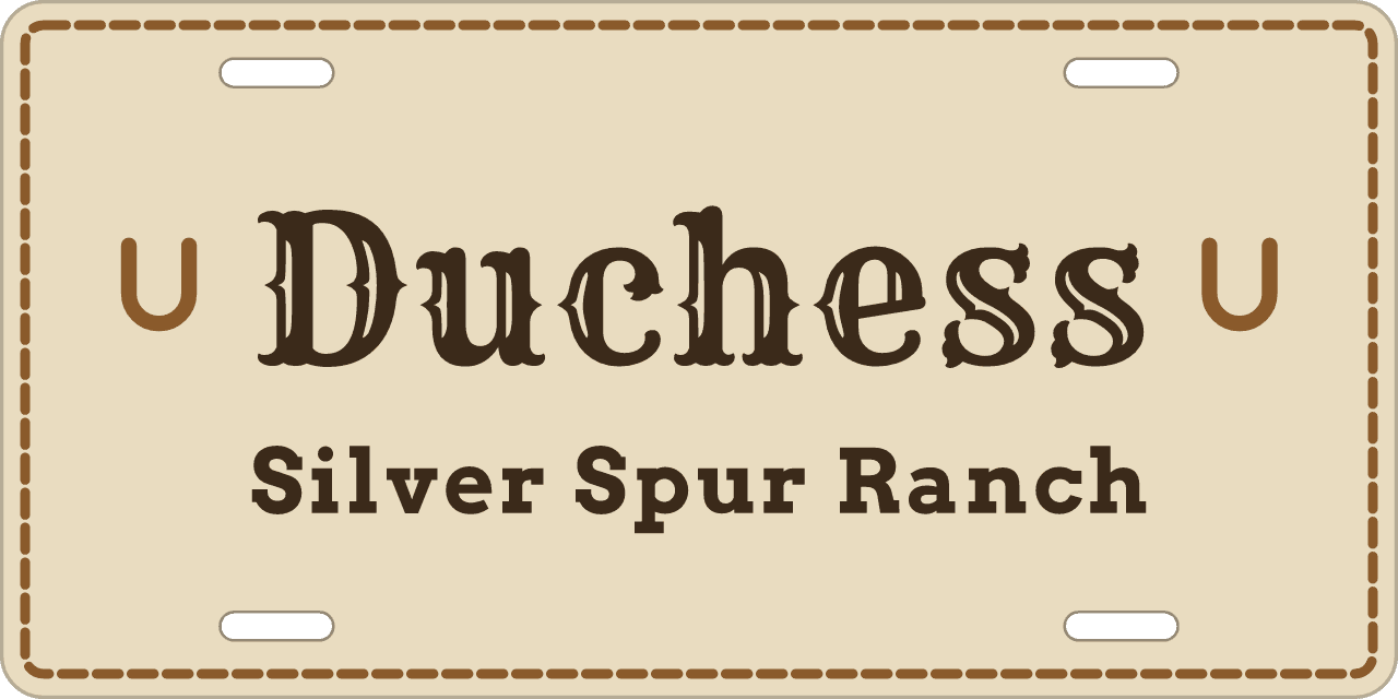 Western stall sign, name between ornaments