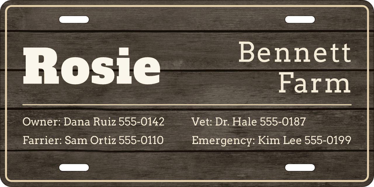 Barnwood Plank stall sign, owner, vet and farrier