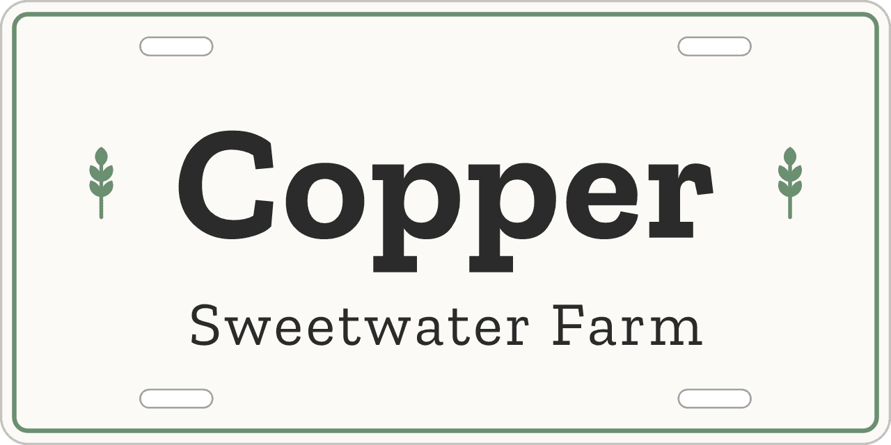 Farmhouse stall sign, name between ornaments