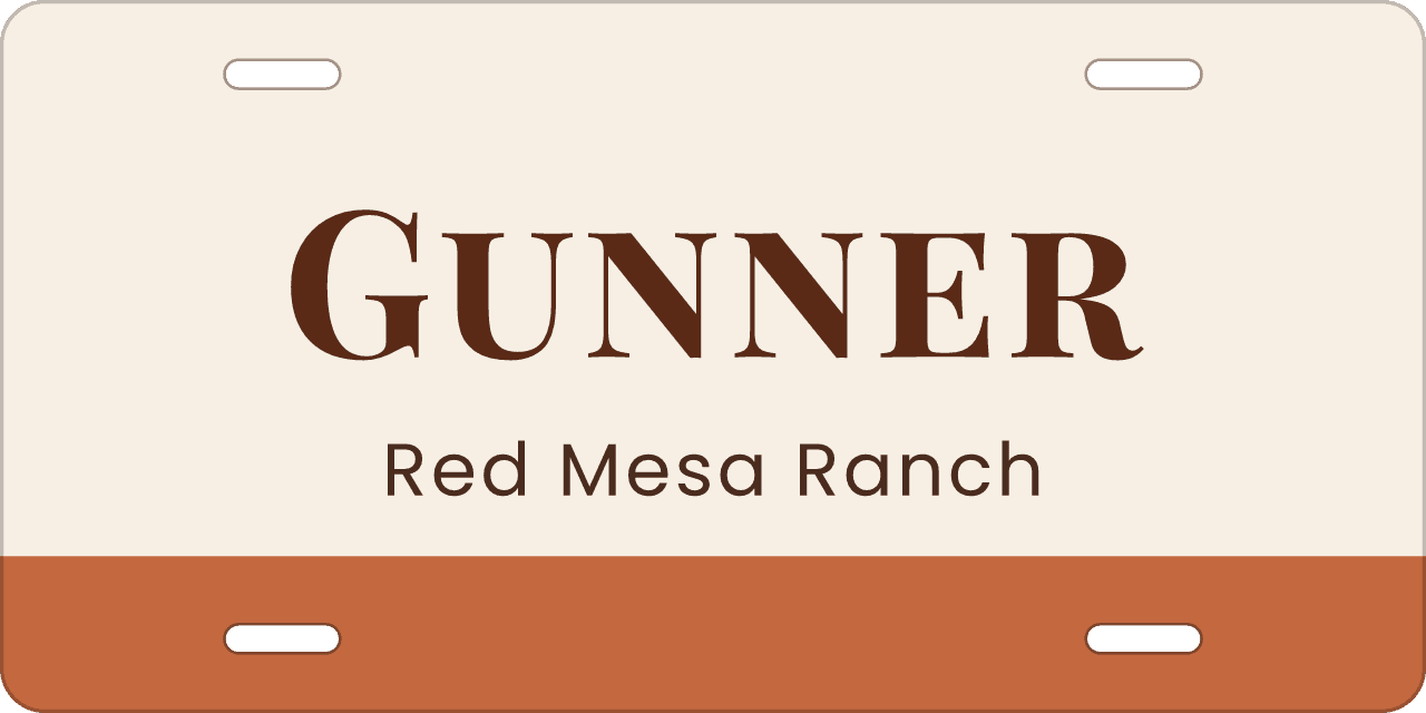 A straight band: a stall sign reading Gunner, Red Mesa Ranch