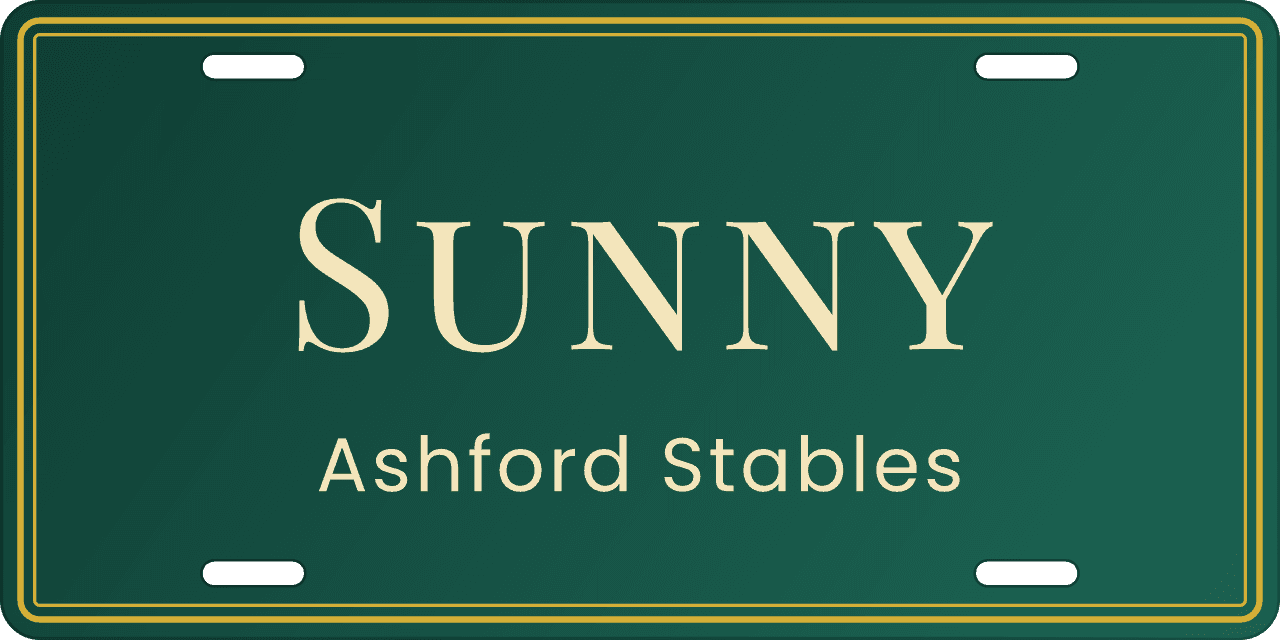 Emerald to jade: a stall sign reading Sunny, Ashford Stables