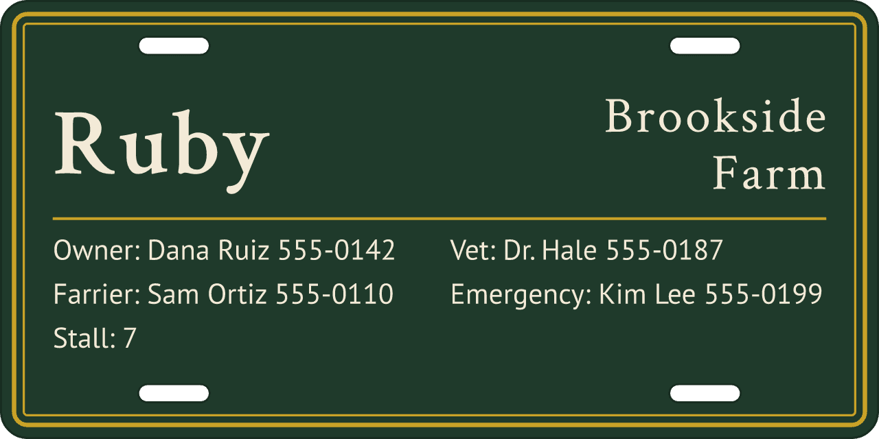 Stall cards: info card, two columns