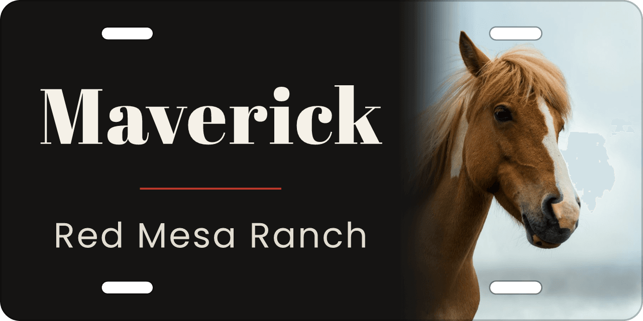 Slim photo fade, for a long name: a stall sign reading Maverick, Red Mesa Ranch