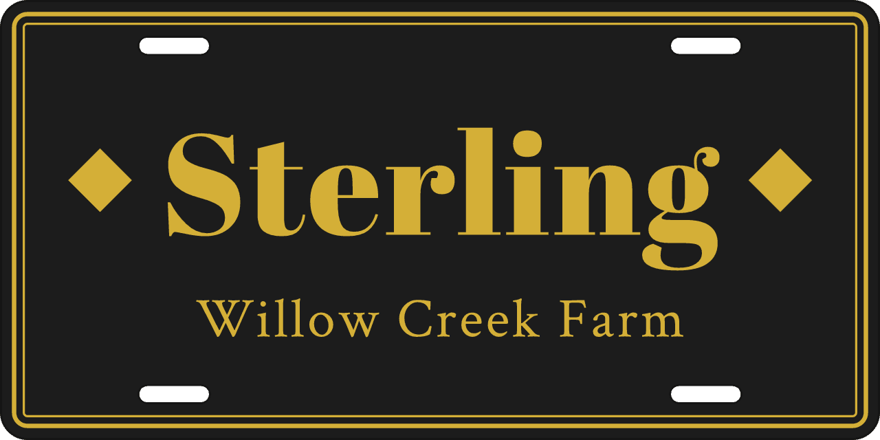 Midnight Gold stall sign, name between ornaments