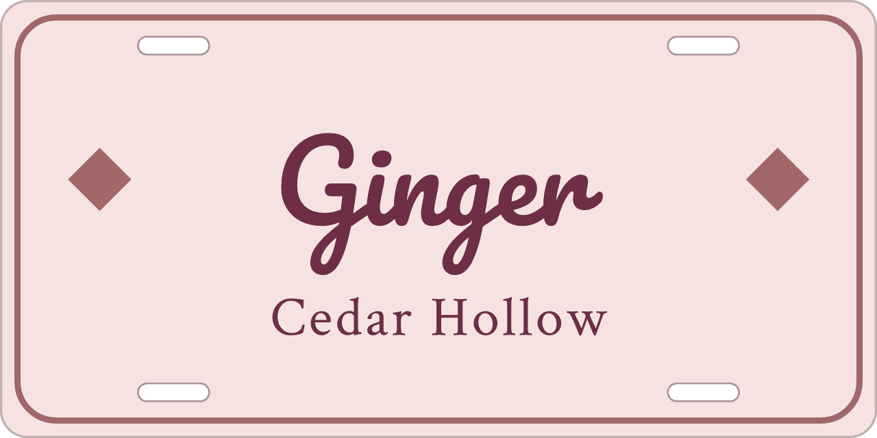 Rose stall sign, name between ornaments