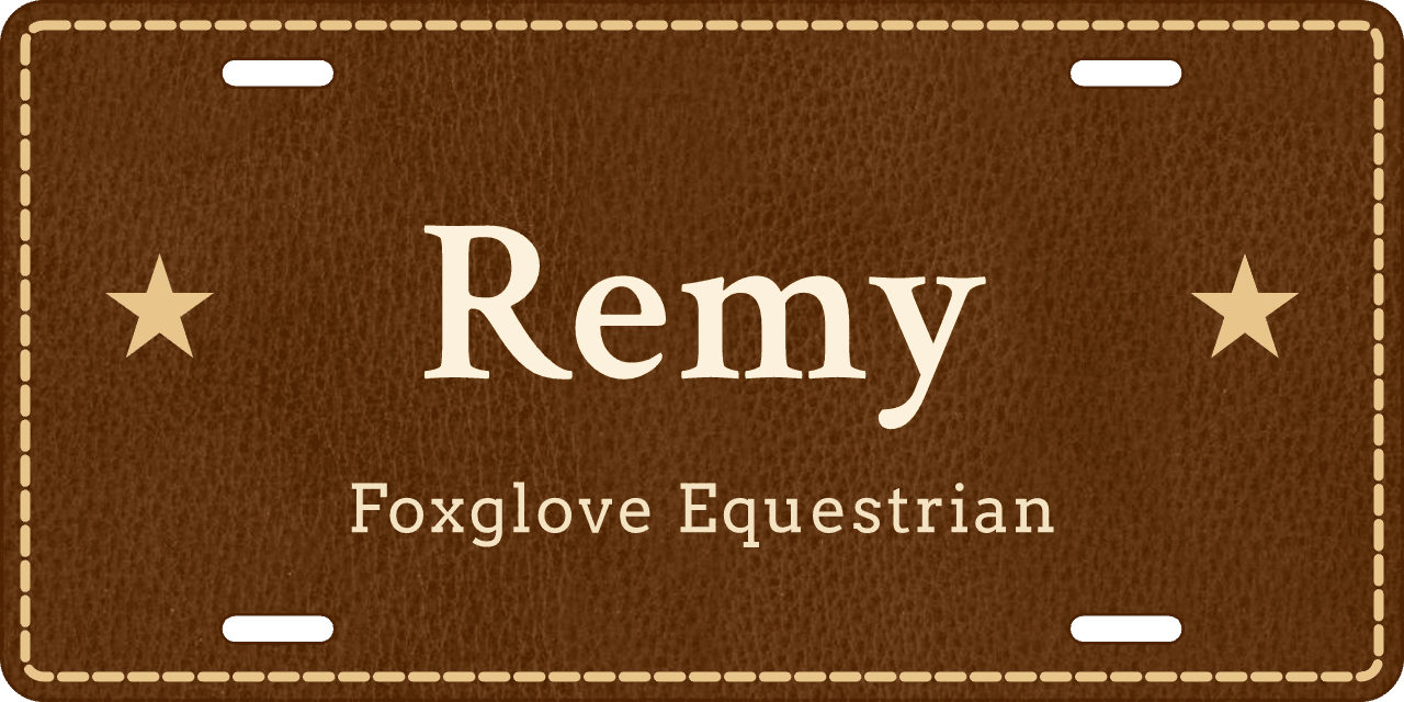 Stitched Leather stall sign, name between ornaments