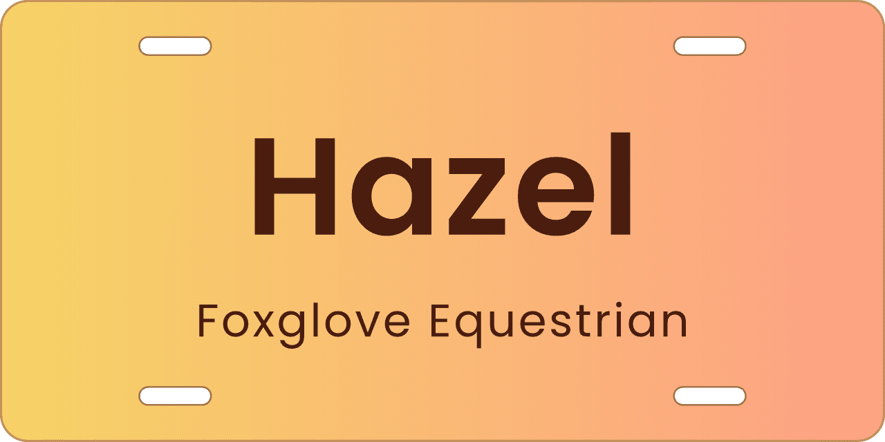 Sunset stall sign reading Hazel, Foxglove Equestrian